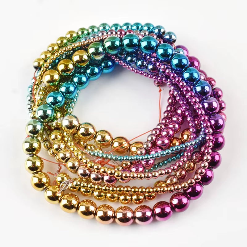 Gradual Change Rainbow Natural Stone Hematite Beads Star Arrow Heart round Loose Spacer Beads for Jewelry Making DIY Bracelet