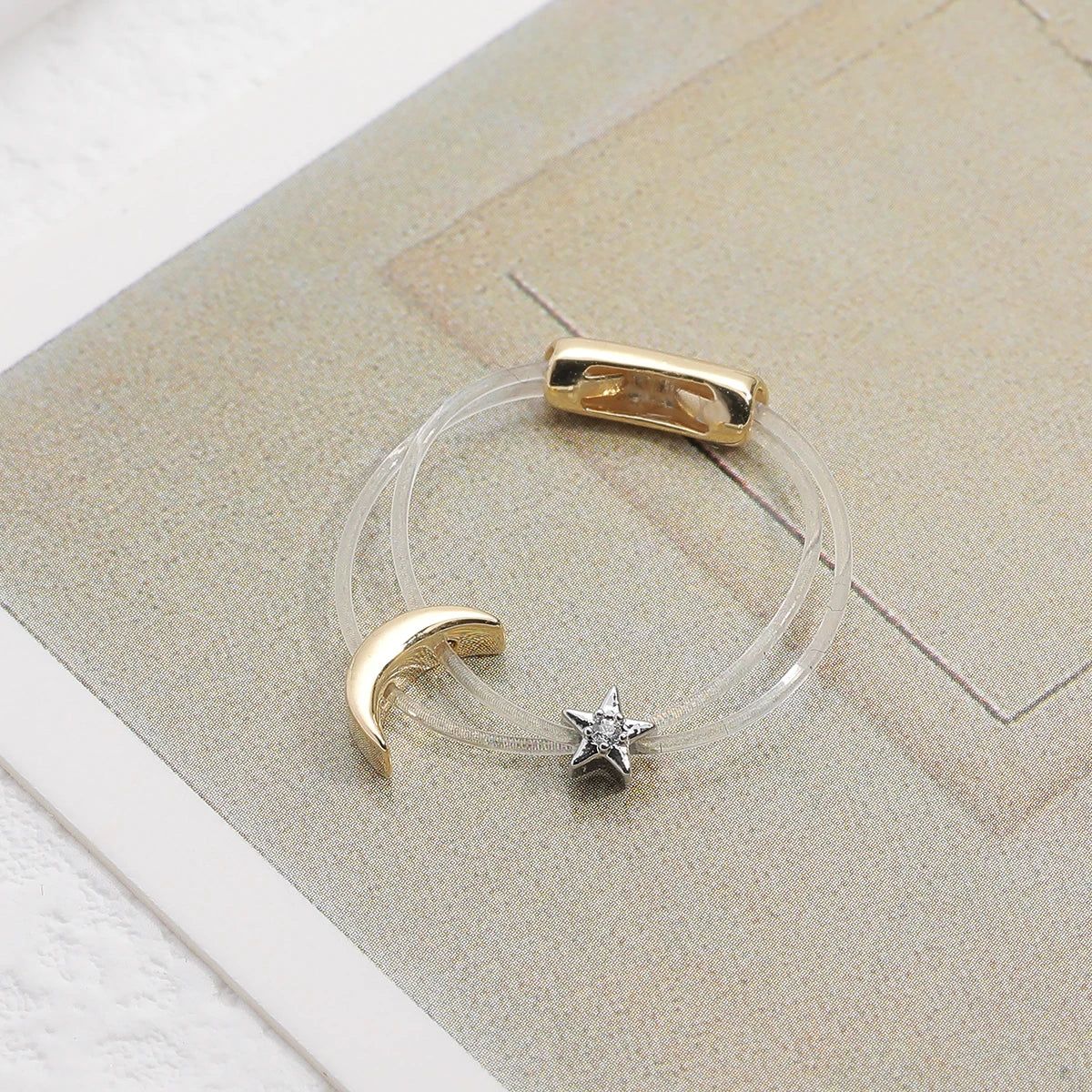 Sweet Trendy Women'S Ring Fashion Invisible Transparent Line Brass Ring Moon Star Zircon Jewelry Accessory for Daily Life