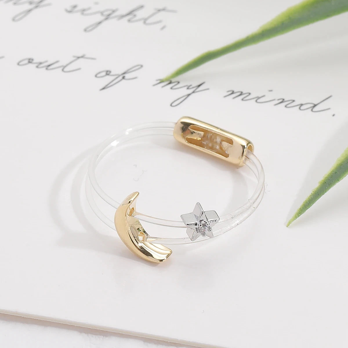 Sweet Trendy Women'S Ring Fashion Invisible Transparent Line Brass Ring Moon Star Zircon Jewelry Accessory for Daily Life