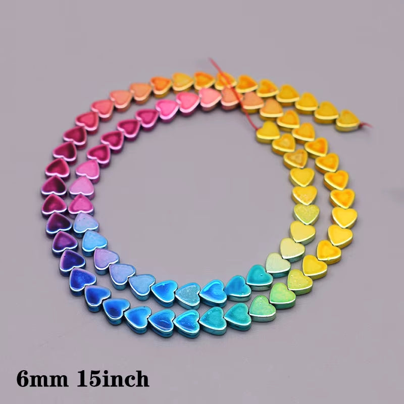 Gradual Change Rainbow Natural Stone Hematite Beads Star Arrow Heart round Loose Spacer Beads for Jewelry Making DIY Bracelet