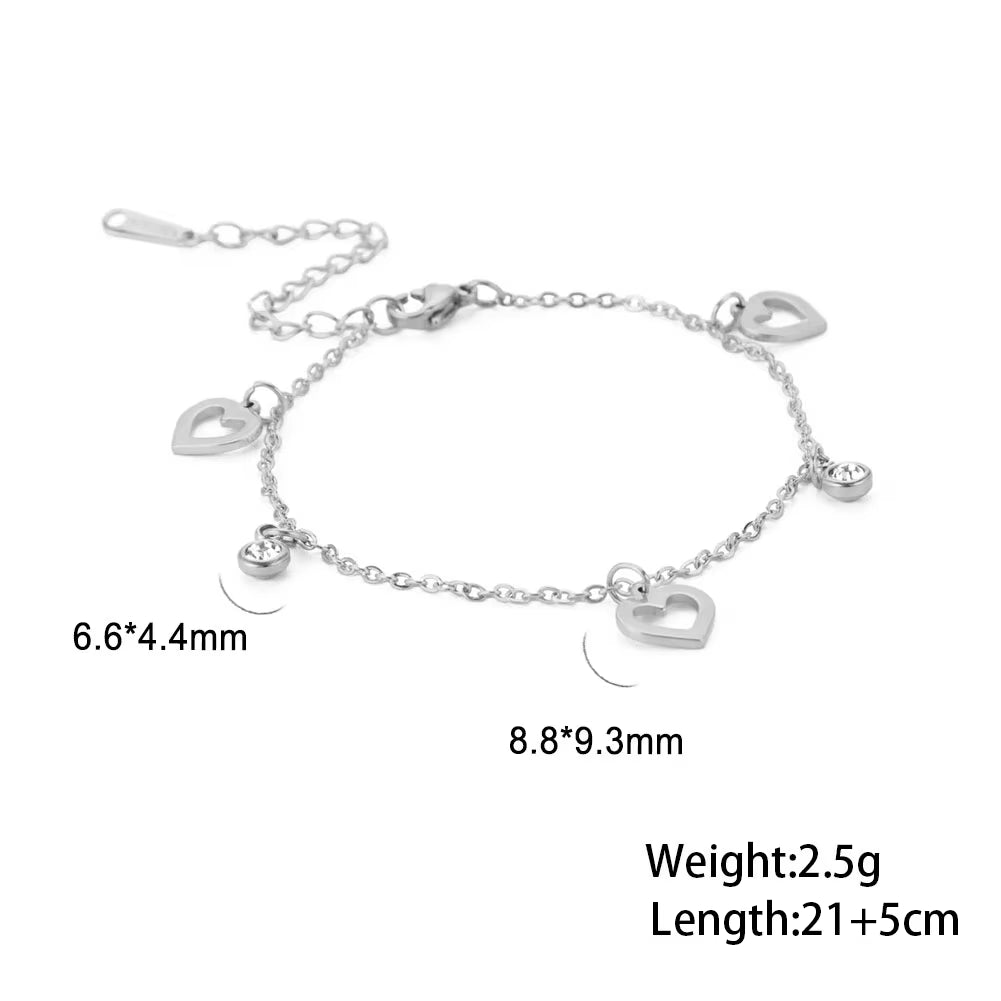 Bohemia Heart Crystal Leg Ankle Bracelet Gold Color Stainless Steel Beach Foot Chain Anklet Jewelry Gift for Women Girls