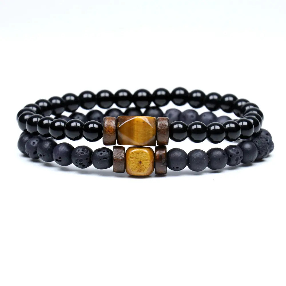 Trend Men'S Bracelet Lava Stone Labradorite Moonstone Beads Bracelet Chakra Yoga Wood Bead Bracelet for Men Jewelry Bileklik