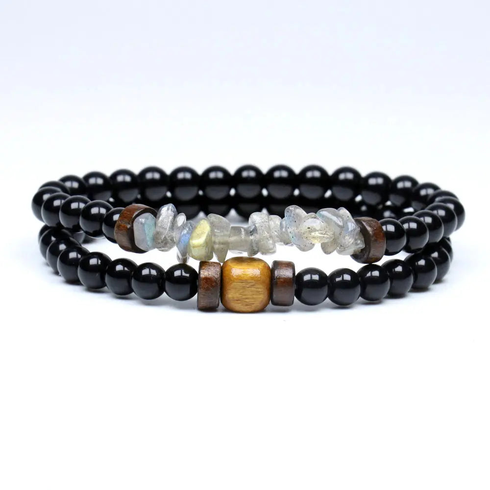 Trend Men'S Bracelet Lava Stone Labradorite Moonstone Beads Bracelet Chakra Yoga Wood Bead Bracelet for Men Jewelry Bileklik