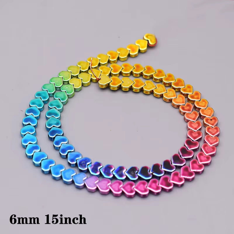 Gradual Change Rainbow Natural Stone Hematite Beads Star Arrow Heart round Loose Spacer Beads for Jewelry Making DIY Bracelet