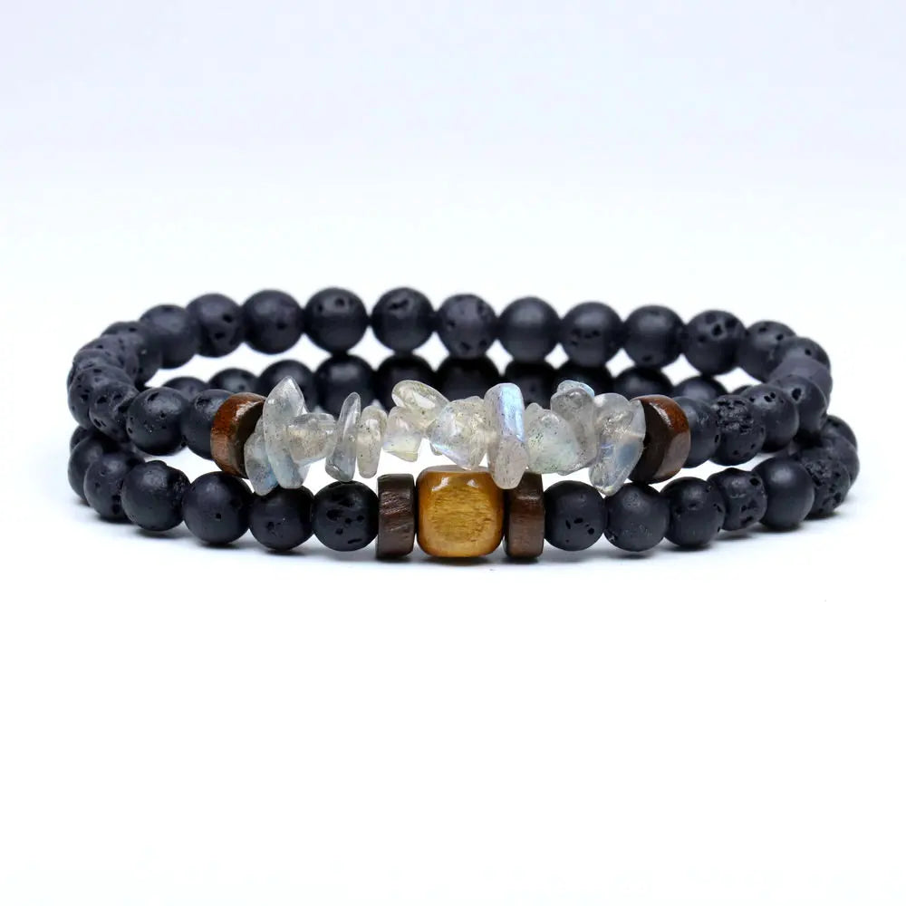 Trend Men'S Bracelet Lava Stone Labradorite Moonstone Beads Bracelet Chakra Yoga Wood Bead Bracelet for Men Jewelry Bileklik