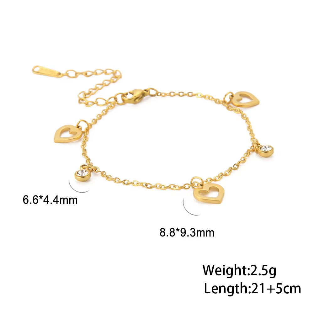 Bohemia Heart Crystal Leg Ankle Bracelet Gold Color Stainless Steel Beach Foot Chain Anklet Jewelry Gift for Women Girls