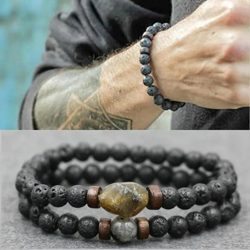 Trend Men'S Bracelet Lava Stone Labradorite Moonstone Beads Bracelet Chakra Yoga Wood Bead Bracelet for Men Jewelry Bileklik