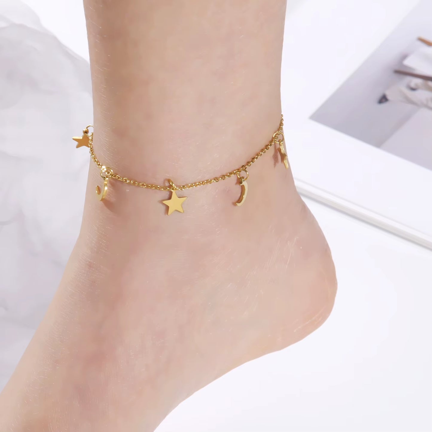 Bohemia Heart Crystal Leg Ankle Bracelet Gold Color Stainless Steel Beach Foot Chain Anklet Jewelry Gift for Women Girls