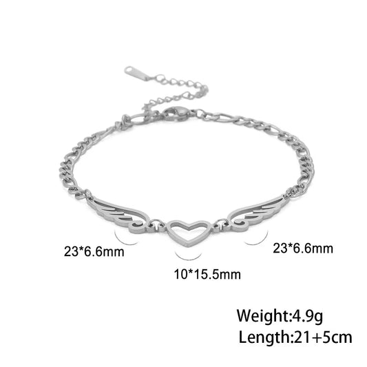Stainless Steel Anklet for Women Girls Heart Angel Wings Pendant Figaro Chain Leg Ankle Bracelet Beach Accessories Gift