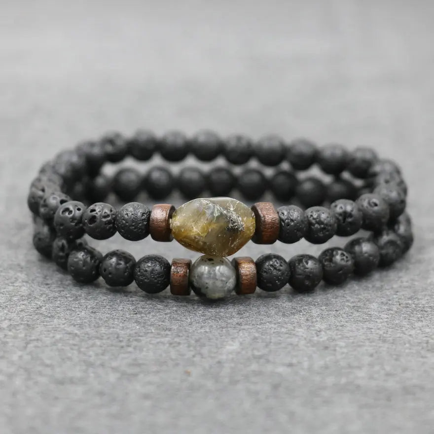Trend Men'S Bracelet Lava Stone Labradorite Moonstone Beads Bracelet Chakra Yoga Wood Bead Bracelet for Men Jewelry Bileklik