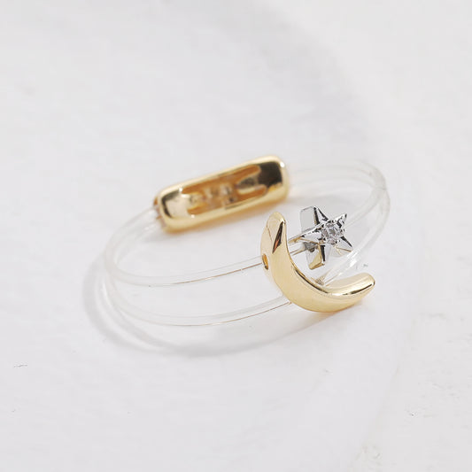 Sweet Trendy Women'S Ring Fashion Invisible Transparent Line Brass Ring Moon Star Zircon Jewelry Accessory for Daily Life