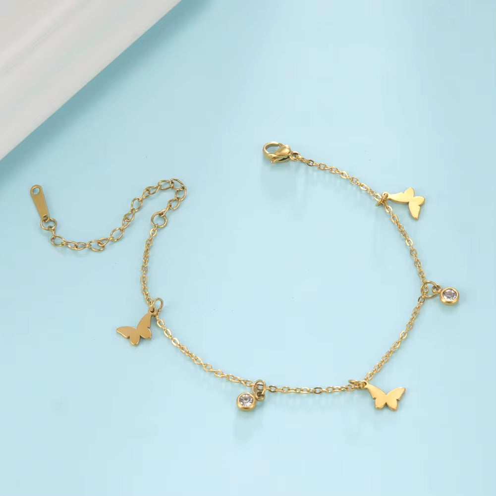 Bohemia Heart Crystal Leg Ankle Bracelet Gold Color Stainless Steel Beach Foot Chain Anklet Jewelry Gift for Women Girls