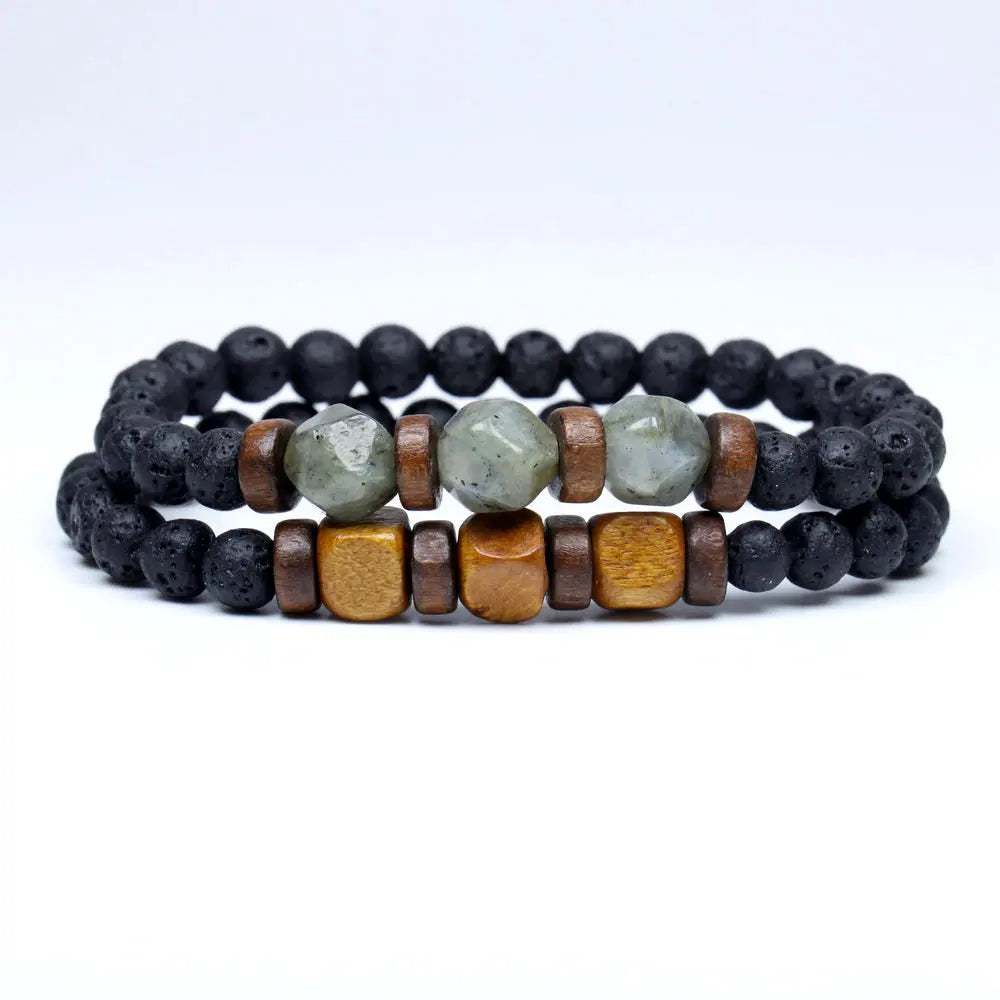 Trend Men'S Bracelet Lava Stone Labradorite Moonstone Beads Bracelet Chakra Yoga Wood Bead Bracelet for Men Jewelry Bileklik
