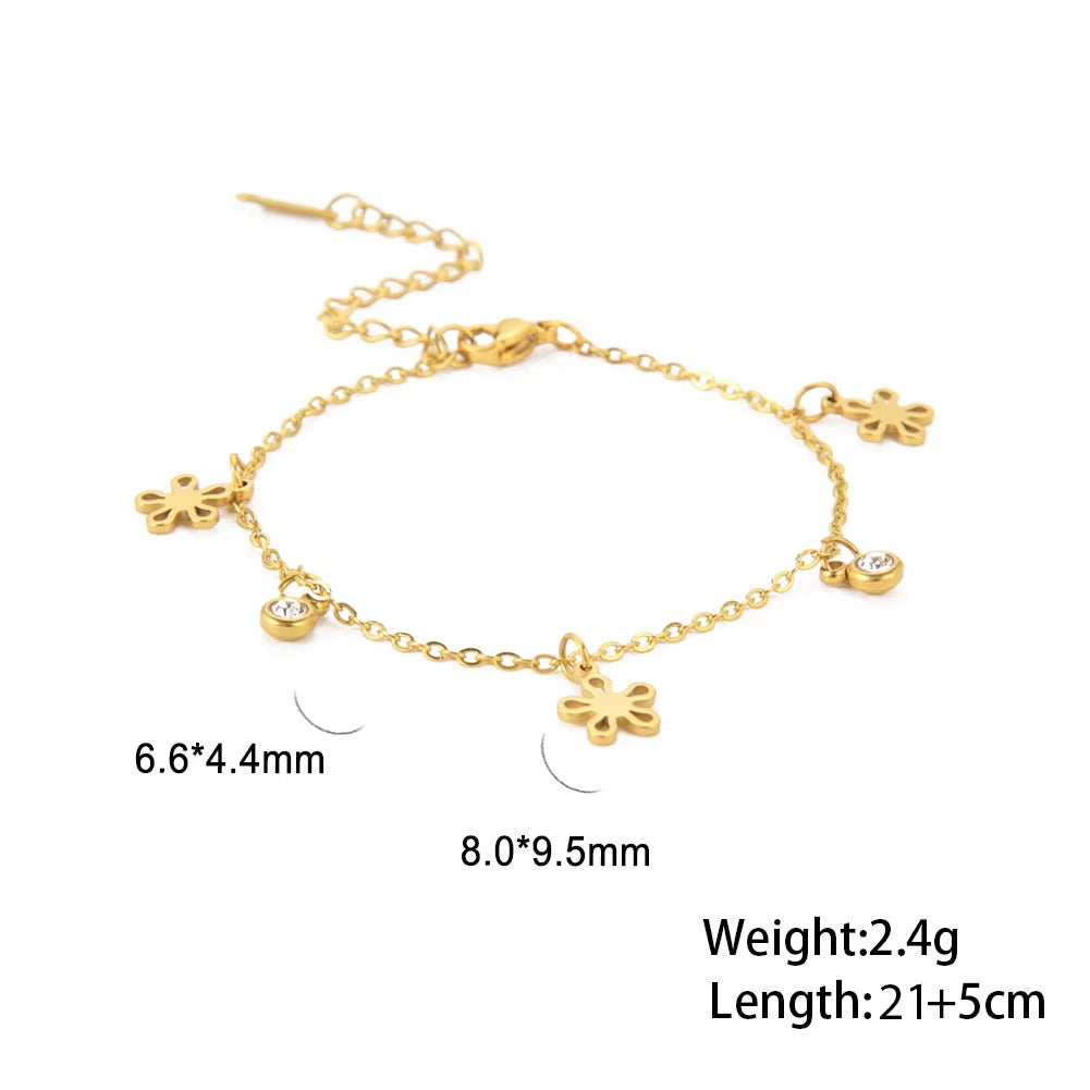 Bohemia Heart Crystal Leg Ankle Bracelet Gold Color Stainless Steel Beach Foot Chain Anklet Jewelry Gift for Women Girls