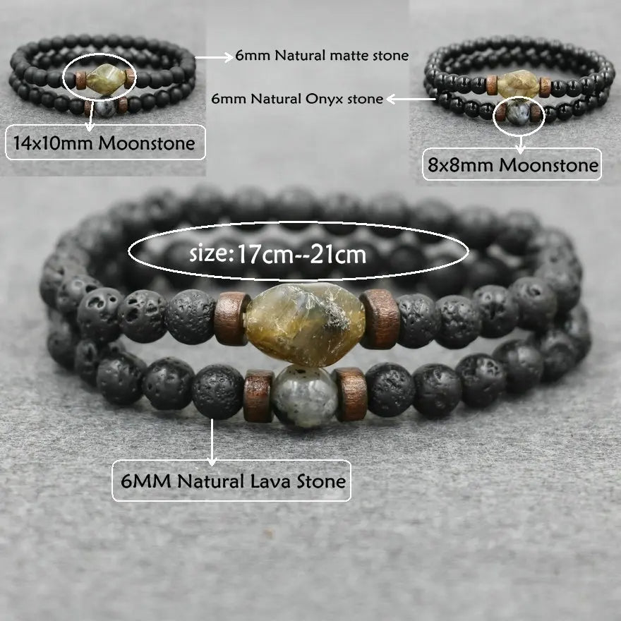 Trend Men'S Bracelet Lava Stone Labradorite Moonstone Beads Bracelet Chakra Yoga Wood Bead Bracelet for Men Jewelry Bileklik
