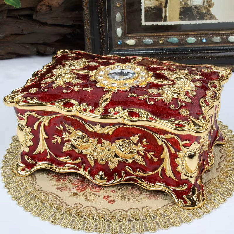 Big Enamel Diamond-Studded Jewelry Box European Gift Storage Case Home Decoration Organizer Ring Earrings Necklace Casket Chest