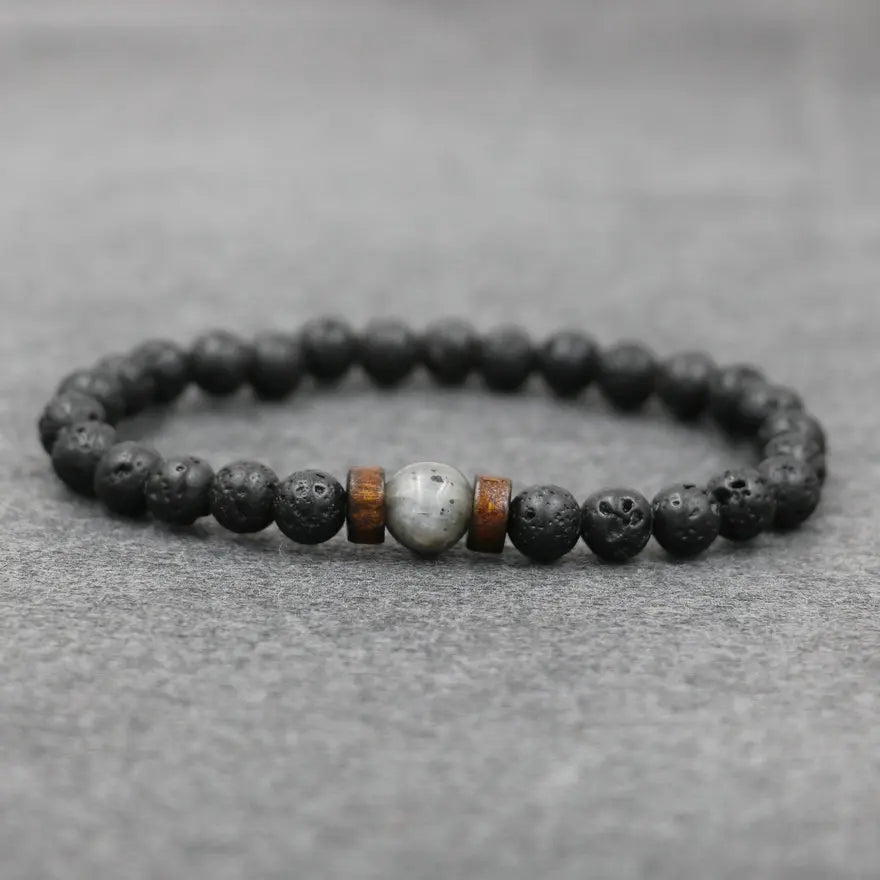 Trend Men'S Bracelet Lava Stone Labradorite Moonstone Beads Bracelet Chakra Yoga Wood Bead Bracelet for Men Jewelry Bileklik