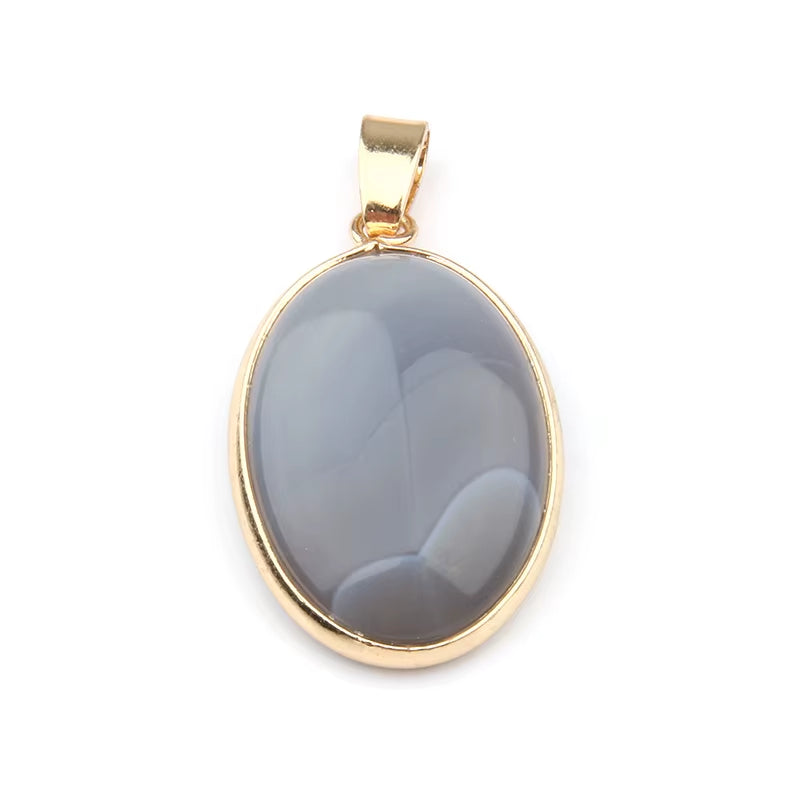 Natural Stone Agates Pendant Oval Shape Pendants for Jewelry Making DIY Necklace Accessories Size 3.6*1.9*0.7Cm