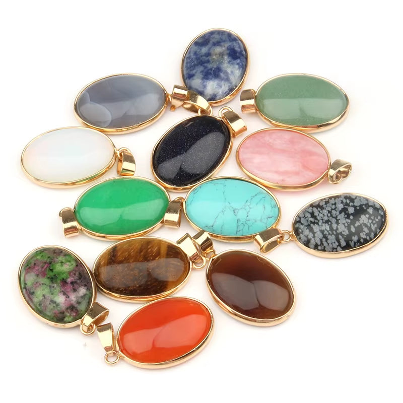 Natural Stone Agates Pendant Oval Shape Pendants for Jewelry Making DIY Necklace Accessories Size 3.6*1.9*0.7Cm
