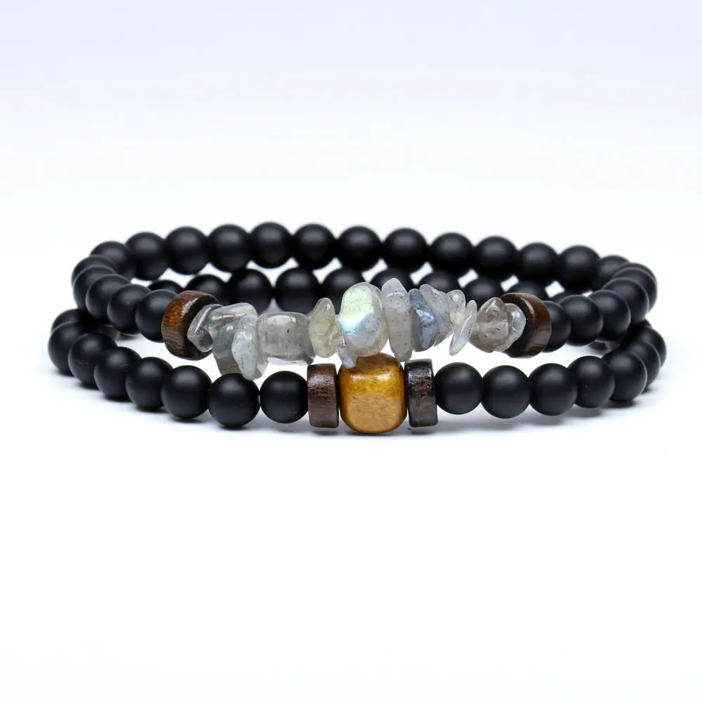 Trend Men'S Bracelet Lava Stone Labradorite Moonstone Beads Bracelet Chakra Yoga Wood Bead Bracelet for Men Jewelry Bileklik