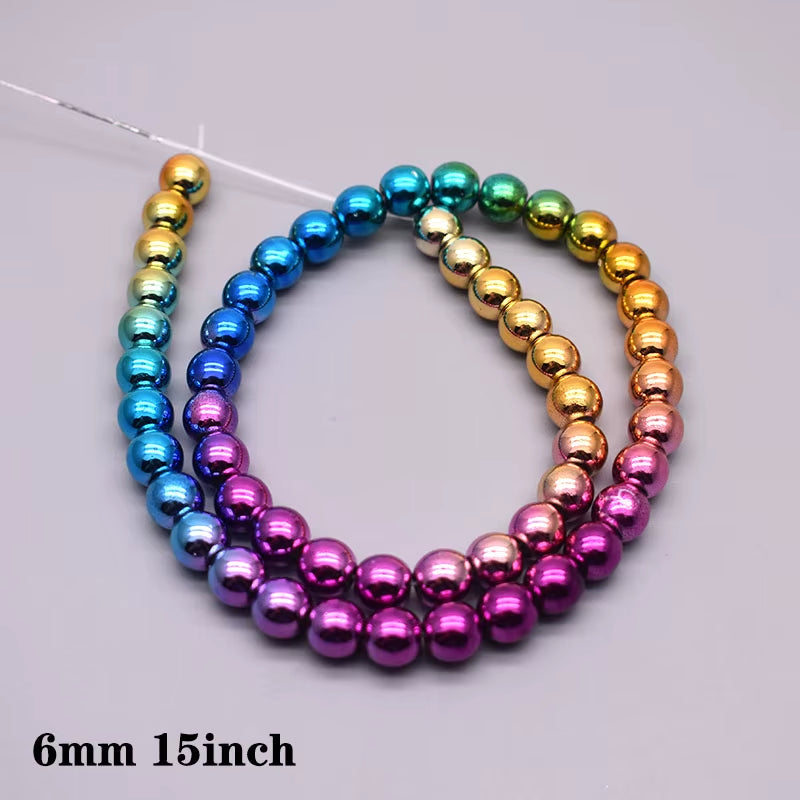 Gradual Change Rainbow Natural Stone Hematite Beads Star Arrow Heart round Loose Spacer Beads for Jewelry Making DIY Bracelet
