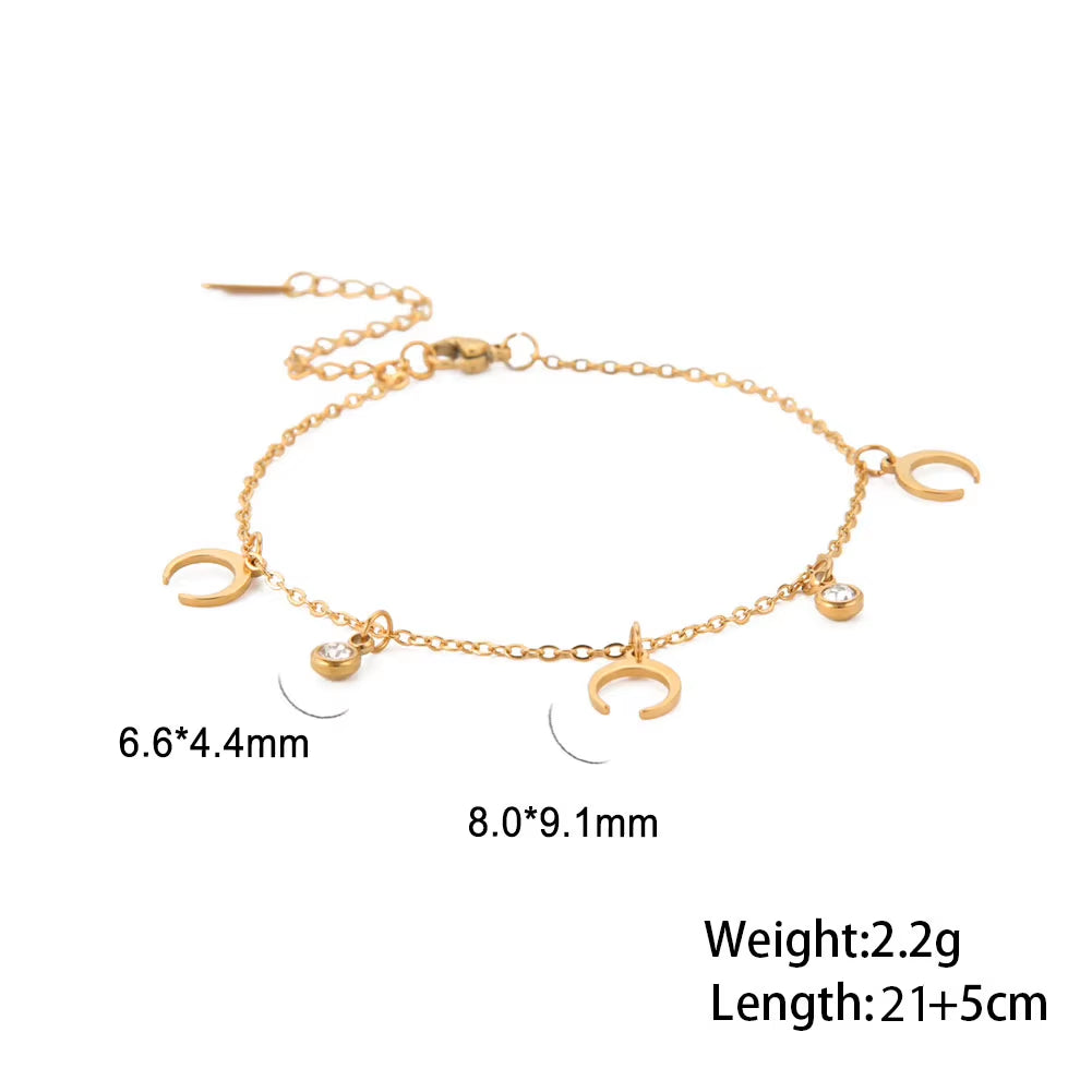 Bohemia Heart Crystal Leg Ankle Bracelet Gold Color Stainless Steel Beach Foot Chain Anklet Jewelry Gift for Women Girls