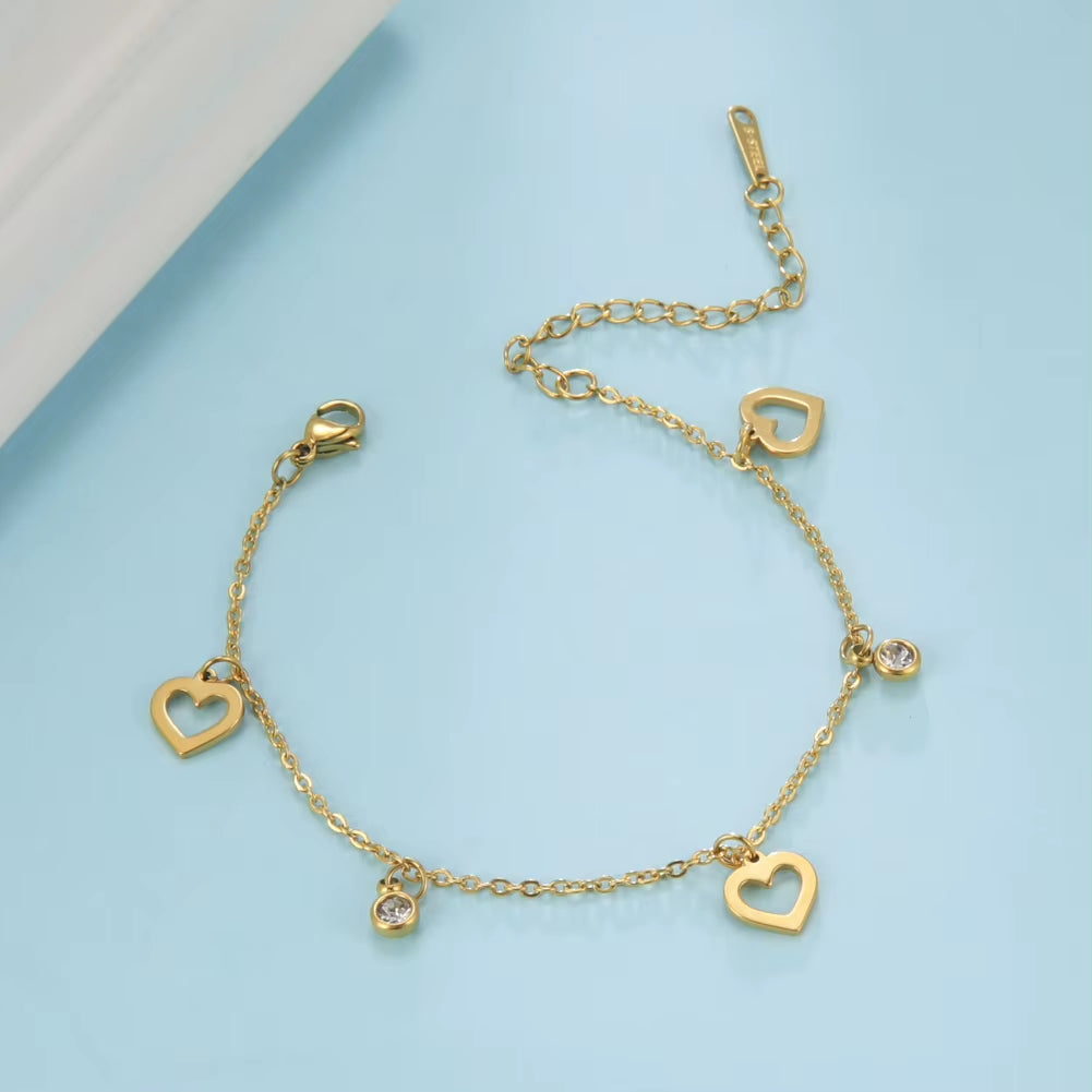 Bohemia Heart Crystal Leg Ankle Bracelet Gold Color Stainless Steel Beach Foot Chain Anklet Jewelry Gift for Women Girls