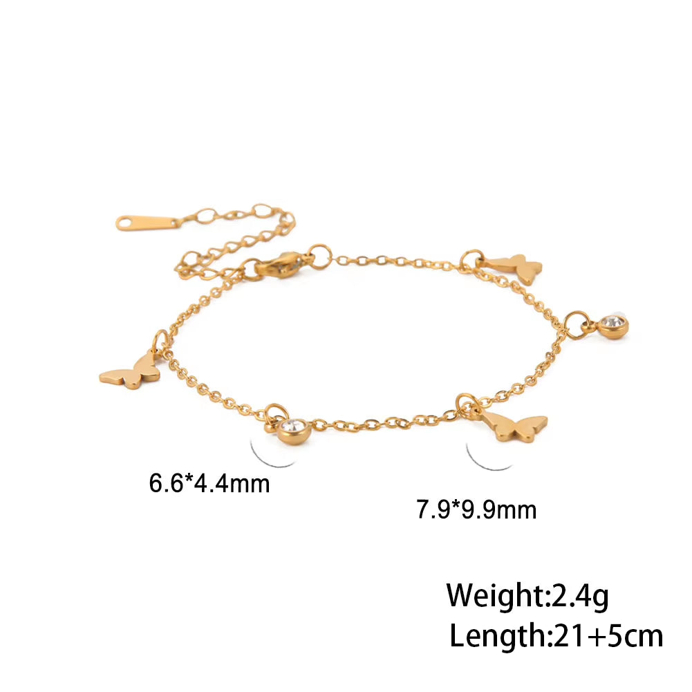 Bohemia Heart Crystal Leg Ankle Bracelet Gold Color Stainless Steel Beach Foot Chain Anklet Jewelry Gift for Women Girls