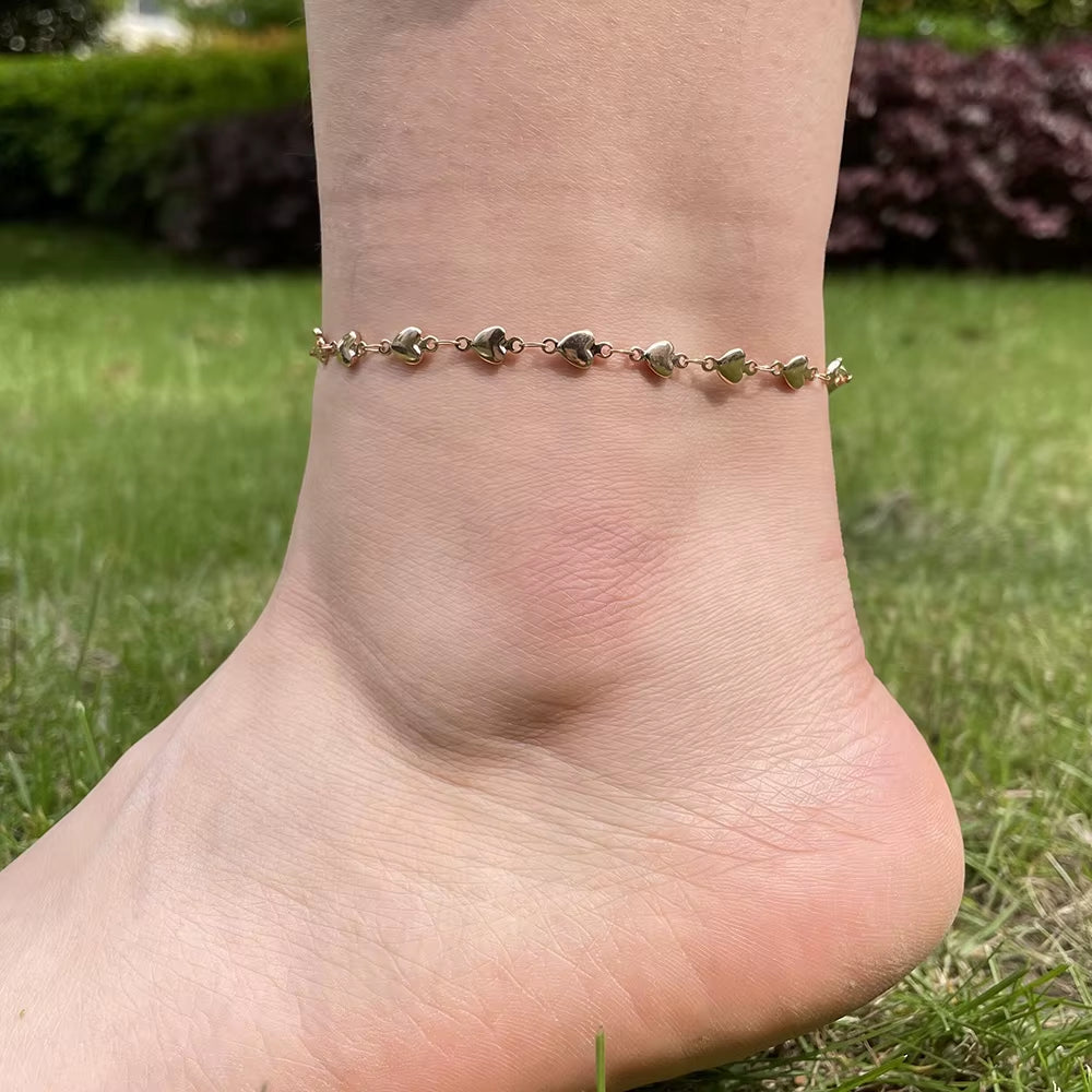 Fashion Heart Chain Foot Anklet for Women Girl Stainless Steel Beach Leg Ankle Bracelet Unfading Jewelry Best Friend Gift