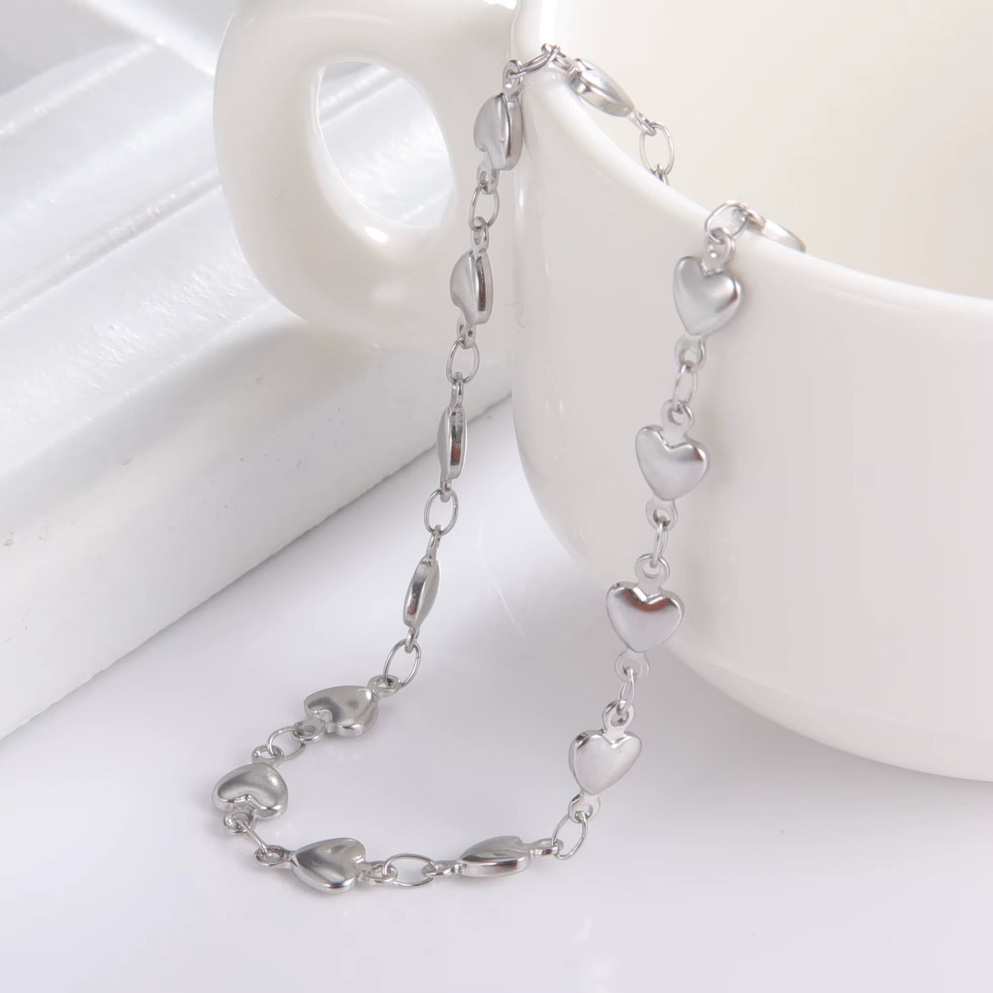 Fashion Heart Chain Foot Anklet for Women Girl Stainless Steel Beach Leg Ankle Bracelet Unfading Jewelry Best Friend Gift
