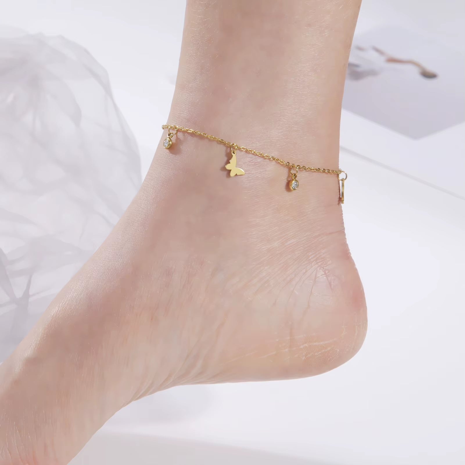 Bohemia Heart Crystal Leg Ankle Bracelet Gold Color Stainless Steel Beach Foot Chain Anklet Jewelry Gift for Women Girls