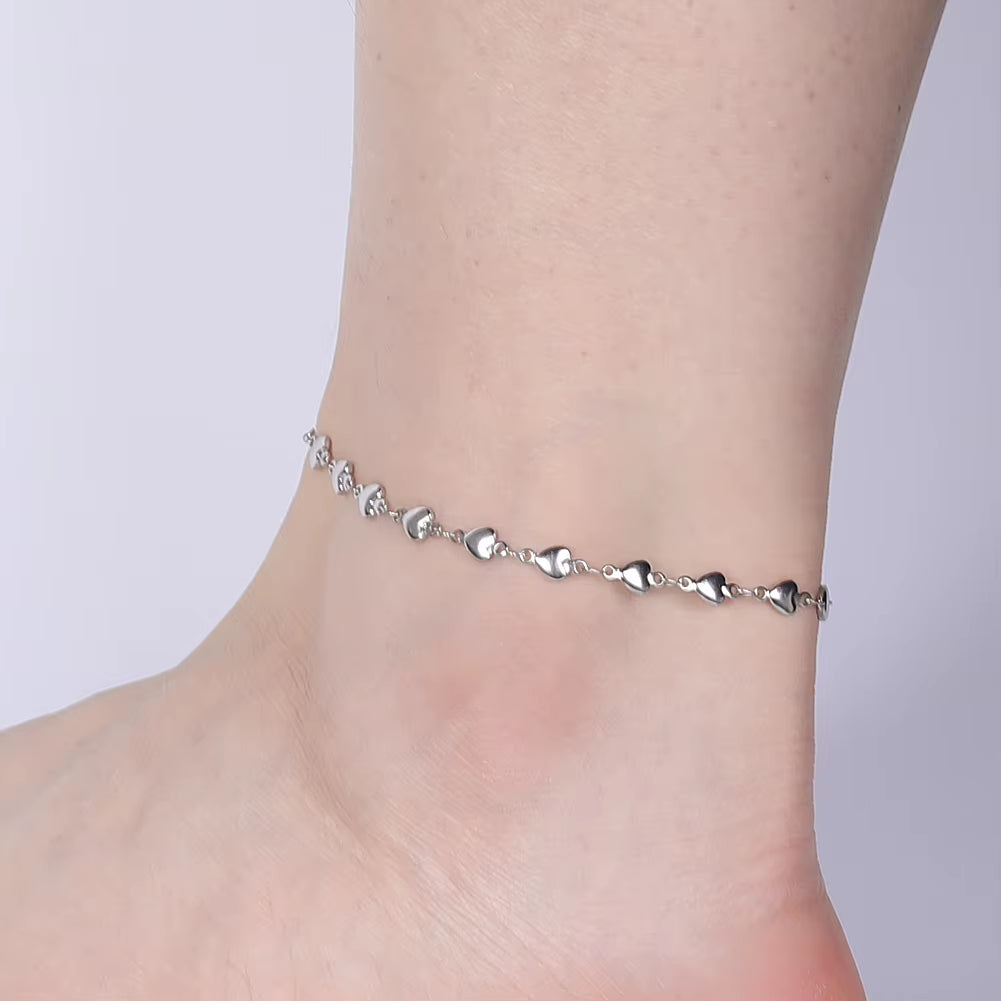 Fashion Heart Chain Foot Anklet for Women Girl Stainless Steel Beach Leg Ankle Bracelet Unfading Jewelry Best Friend Gift